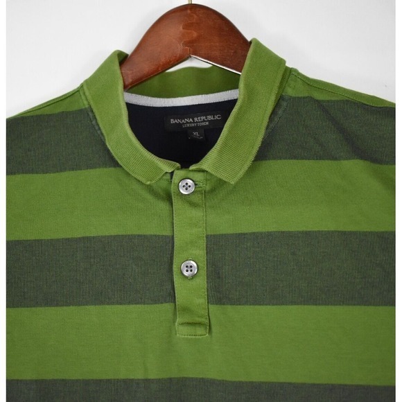 BANANA REPUBLIC Mens Polo Shirt Luxury Touch Green Striped Golf SIZE XL - Picture 3 of 5